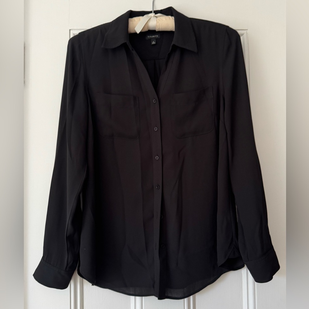 Talbots | Black Fluid Silk Crepe Button-Up Shirt – Size Small